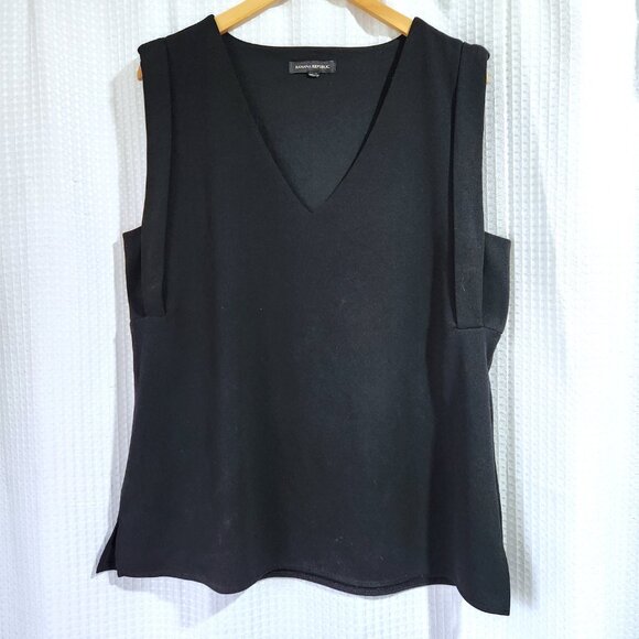 Banana Republic Blouse Womens V Neck Sleeveless Black Shirt Side Slits - Picture 1 of 9